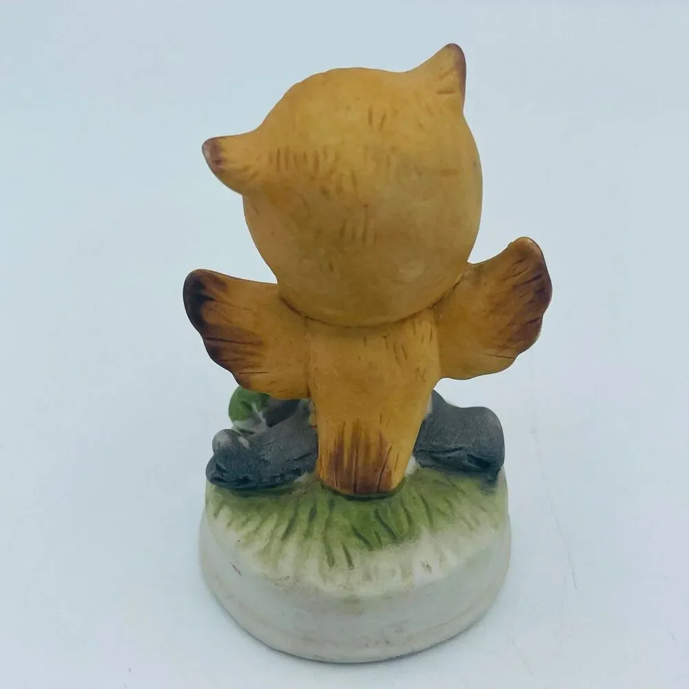 Adorable Vintage Kitschy Owl w/ Frog Ceramic Bisque Figurine Napcoware